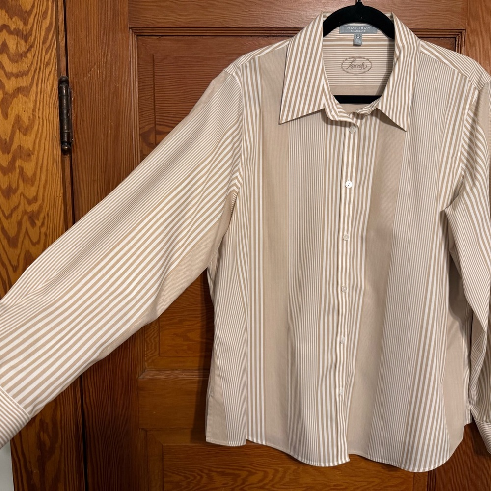 Foxcroft Women's Beige Striped Blouse